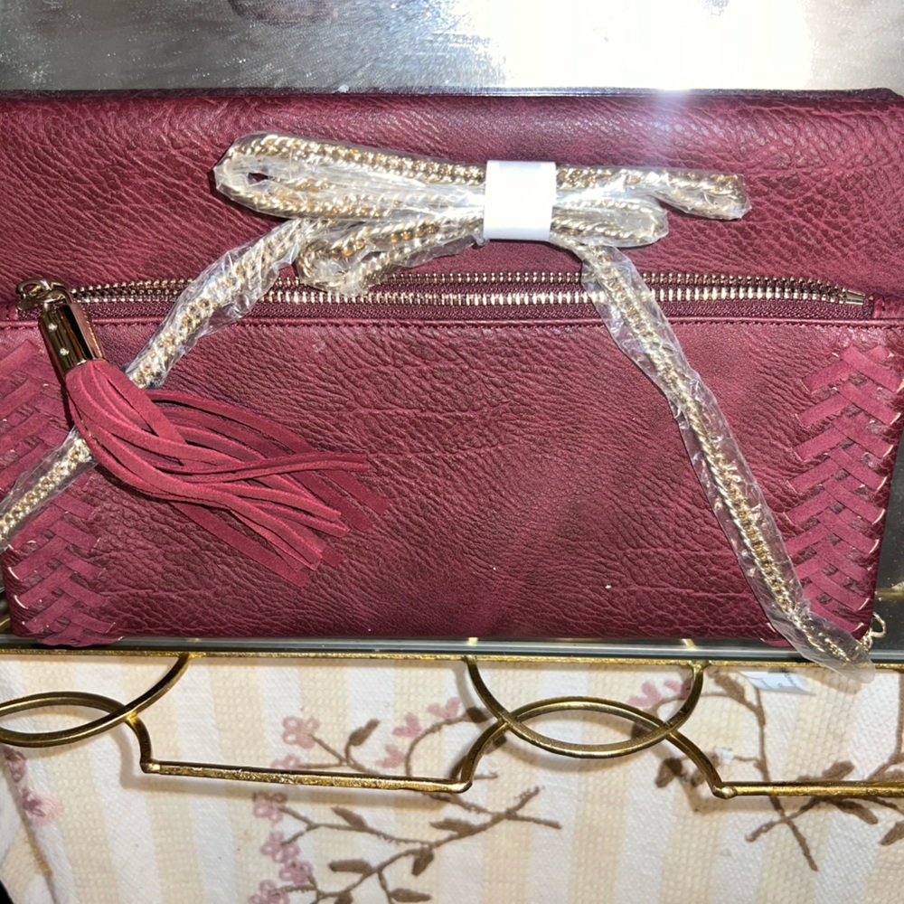 Elegant Burgundy Pleather Clutch